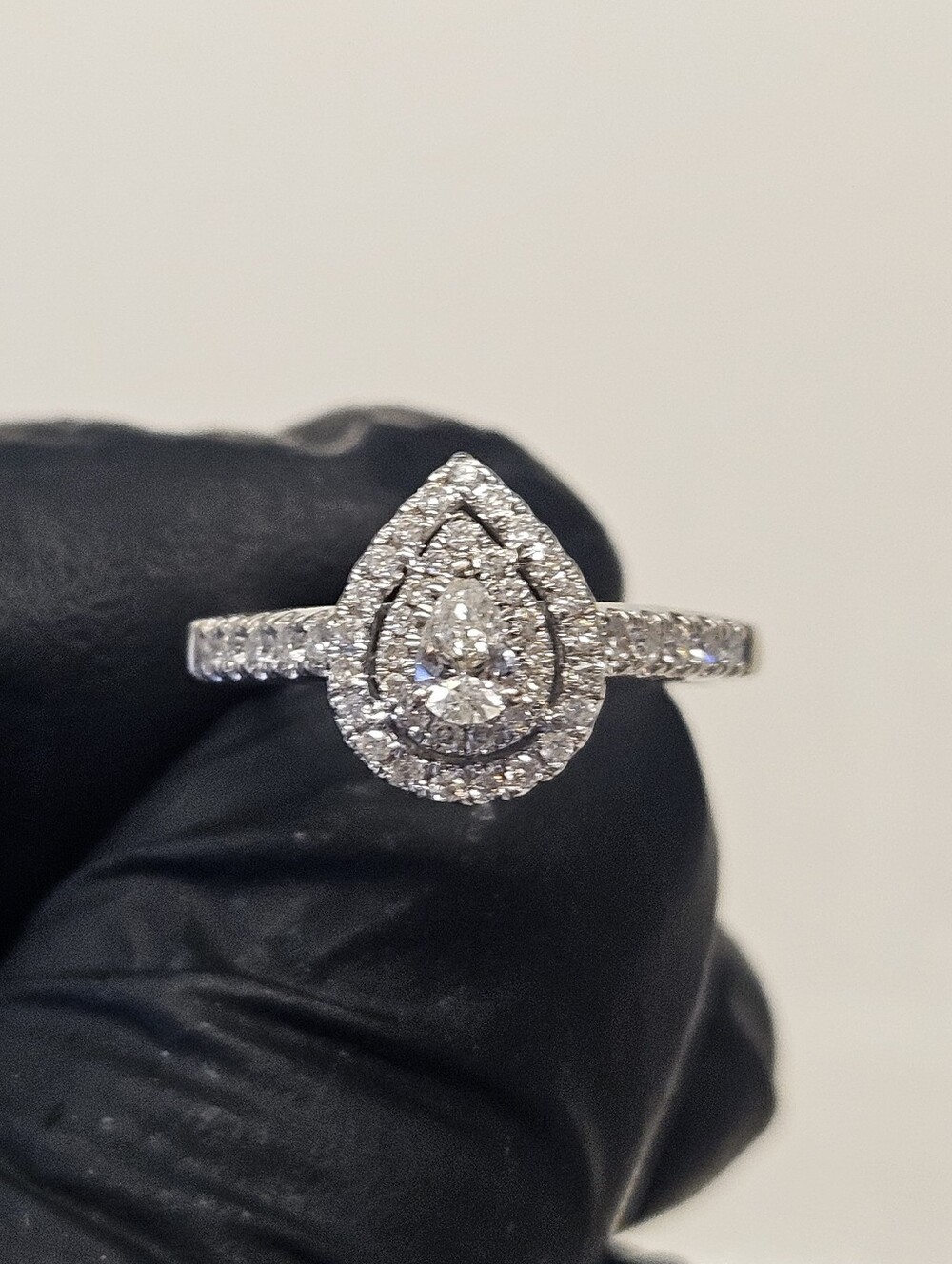 14k WG Natural 1ctw Diamond Pear Halo Engagement Ring